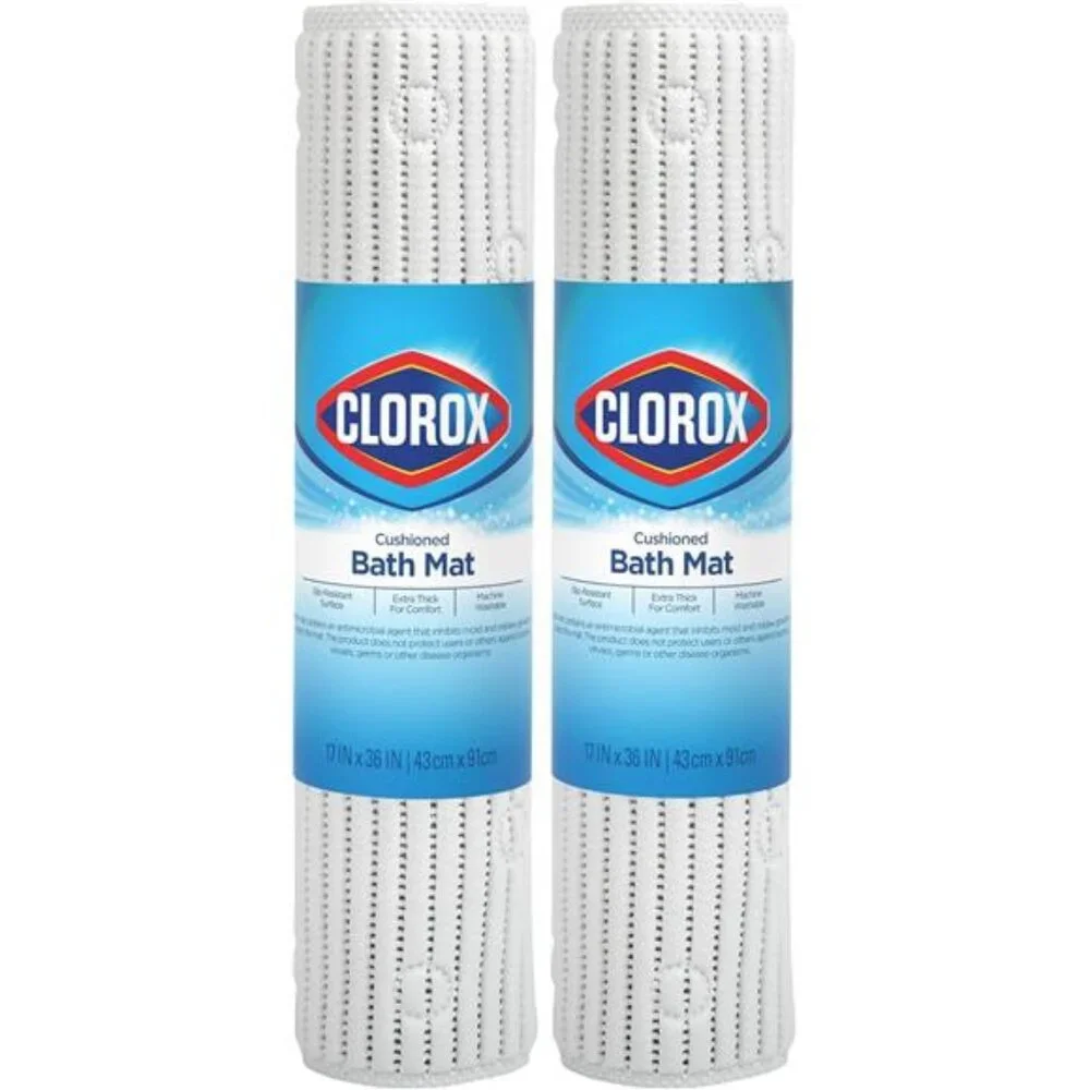 Non Slip Bath Shower Mat Cushioned Suction Cup Antimicrobial Tub Rug 17x36 White